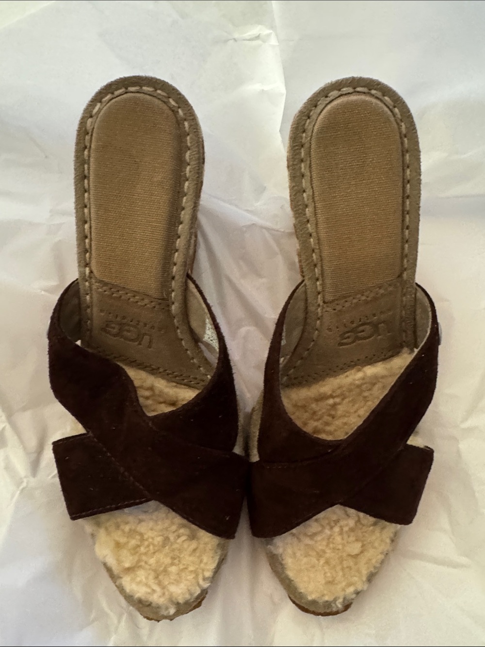 UGG Women’s Dark Brown Suede Crisscross Shearling Mule